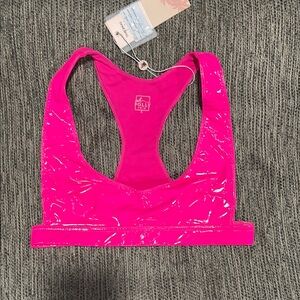 Oh Polly Swim Vinyl Hot Pink Bikini Top Small‎ NWT neon beach pool vacation